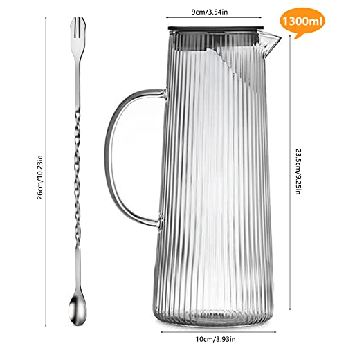 Foto von Csuntikulo Wasserkaraffe, Glaskaraffe, 1300 ml, Glaskaraffe mit Deckel und Henkel, für Eistee, Getränke, Warmwasser, Wein, Kaffee, Milch und Saft, Grau