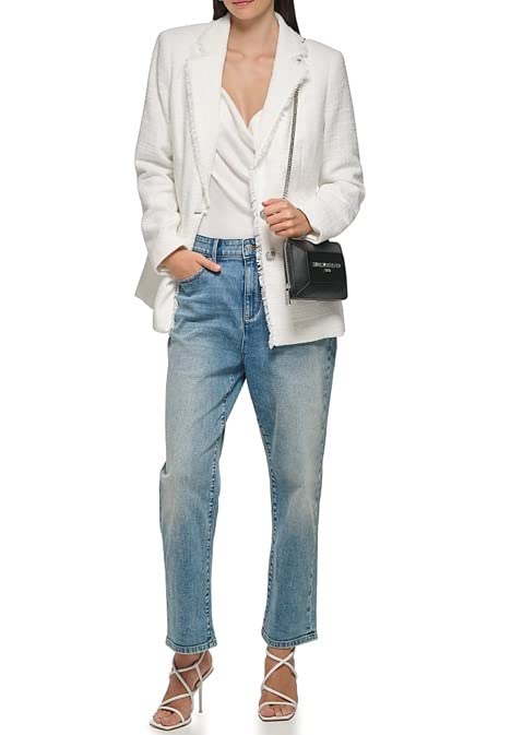 Karl Lagerfeld Paris Women's Elevated Tweed Blazer Jacket, Soft White, 14