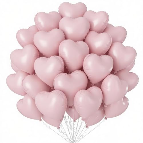 Baby Pink Heart Balloons 36Pcs 18 Inch Self-sealing Helium Foil Love Heart Shaped Balloons for Girls Party Bridal Wedding Engagement Anniversary Birthday Baby Shower Valentines Day Decorations