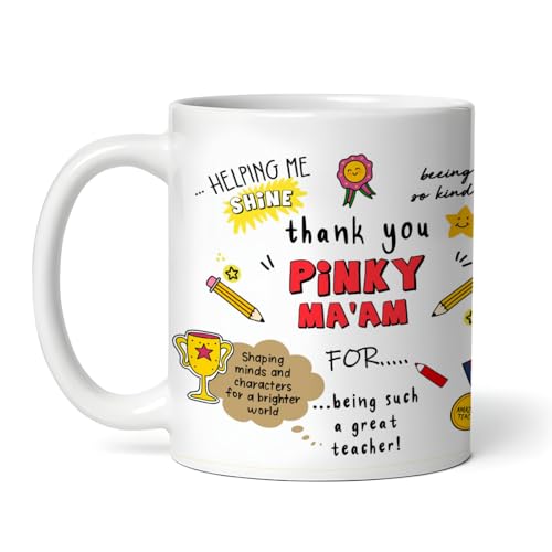 Image of DAYS Thank You Teacher Personalized Mug - Custom Teacher's Name Best Teacher Gift, Teacher on Birthday Helping Me to Grow Ceramic Mug 11oz (Thank You Teacher)