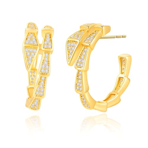 Aura & Irena 18K�S�[���h���b�L�X�l�[�N�C�������O �����p - 925�X�^�[�����O�V���o�[�|�X�g�n�M�[�C�������O AAA�L���[�r�b�N�W���R�j�A�t�� �X�^�b�h�C�������O �X�l�[�N�W���G���[ �����p, free size, ��, �W�F���X�g�[����