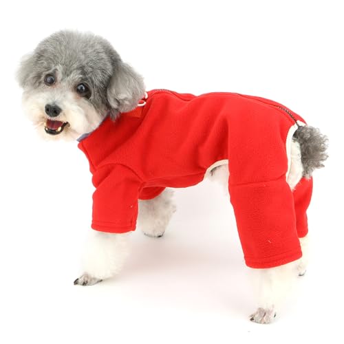 ZUNEA 犬服 秋冬 犬用 ロンパース つなぎ 背中開き ジッパー付き 小型犬 おしゃれ 暖かい フリース ジャンプスーツ Dリング付き 柔らかい あたたかい 防寒 セーター カバーオール 四つの足 ペット ドッグウェア 洋服 部屋着 寝間着 チワワ服