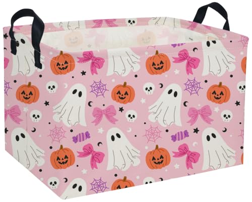 Image of Kids Basket Hlooween Storage Basket Gift Basket Rectangular Bedroom Decor for Books(Bow Ghost)