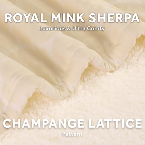 Image of Sunbeam Royal Mink Sherpa Champagne Lattice Heated Personal Throw / Blanket, Cozy-Warm, Adjustable Heat Settings