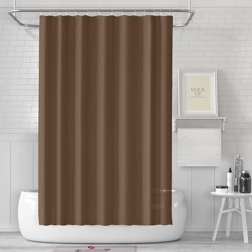 LUKDUNG Cortina de Baño 180 x 180 cm, Antimoho, Impermeable, Lavable, PEVA Con 12 Anillos, Café