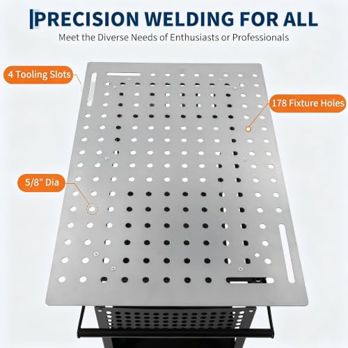 Image of 36x24in Welding Table 800LBS Mobile Workbench with 4 Wheels & Fixed Base | Movable Steel Work Bench with Side Pegboard, Hooks, Storage Tray, for Garage Workshop, Welding, Assembly and Repair