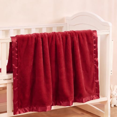 Image of Pro Goleem Fleece Baby Blanket with 2 Inch Satin Trim Soft Anti-Static Plush Blanket for Boys and Girls Christmas Baby Gifts for Babies 30''x40''，Red