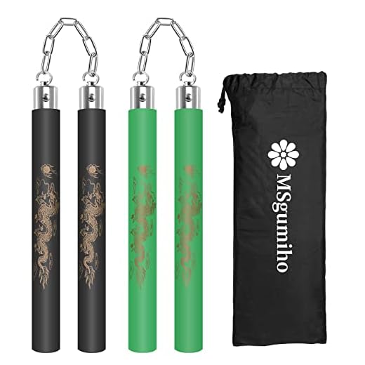 Nunchucks Safe Foam Rubber Training Nunchucks Nunchakus Match with Bearing Ball System and Steel Chain 2PCS for Kids Beginners Adults (1Black+1Green)