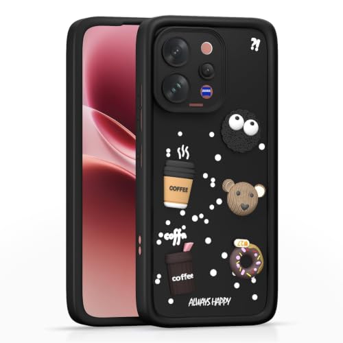 Image of Bintage Back Cover Compatible for Vivo V2548 / V70 Elite 5G | Cute Fun Ball | 3D Taddy Smiley Coffee | Milk Case | Full Body Protection - Black