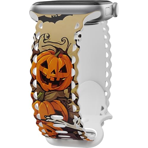 Image of Compatible with Apple Watch Band 41mm 40mm 38mm 49mm 45mm 44mm 42mm Women Girl, Halloween Hollow Soft Silicone Sports Strap For iWatch Ultra SE Series 10 9 8 7 6 5 4 3 2, Pumpkin-38