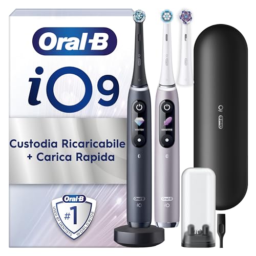 Oral-B Spazzolino Elettrico Ricaricabile iO 9 Nero e Rosa, 2 Spazzolino Elettrico Oral B,...