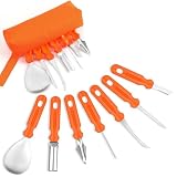 OSDUE Kit de Calabaza Tallado de Halloween,7 Piezas Herramientas de Tallado de Calabaza con Bolsa de Almacenamiento y 10 Plantilla de Grabado,Acero Inoxidable Talla Herramienta Calabaza Bricolaje.