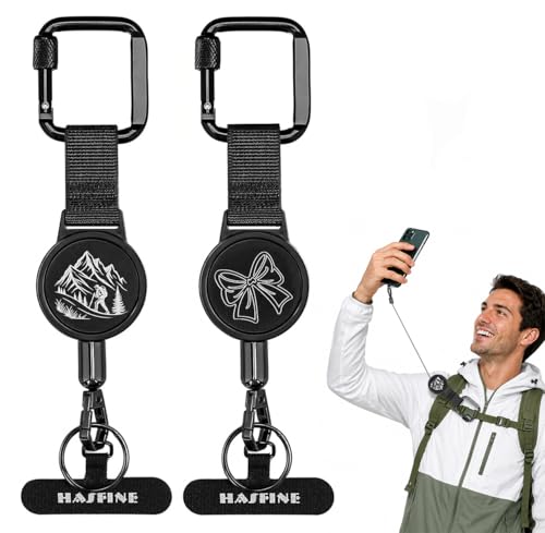 HASFINE Anti-Theft Phone Tether with Retractable Steel Lanyard & Locking Carabiner,Universal Phone Tether Tab,Drop-Proof Strap for Outdoor Hiking Skiing（Mountain Hiking & Bow Graphic