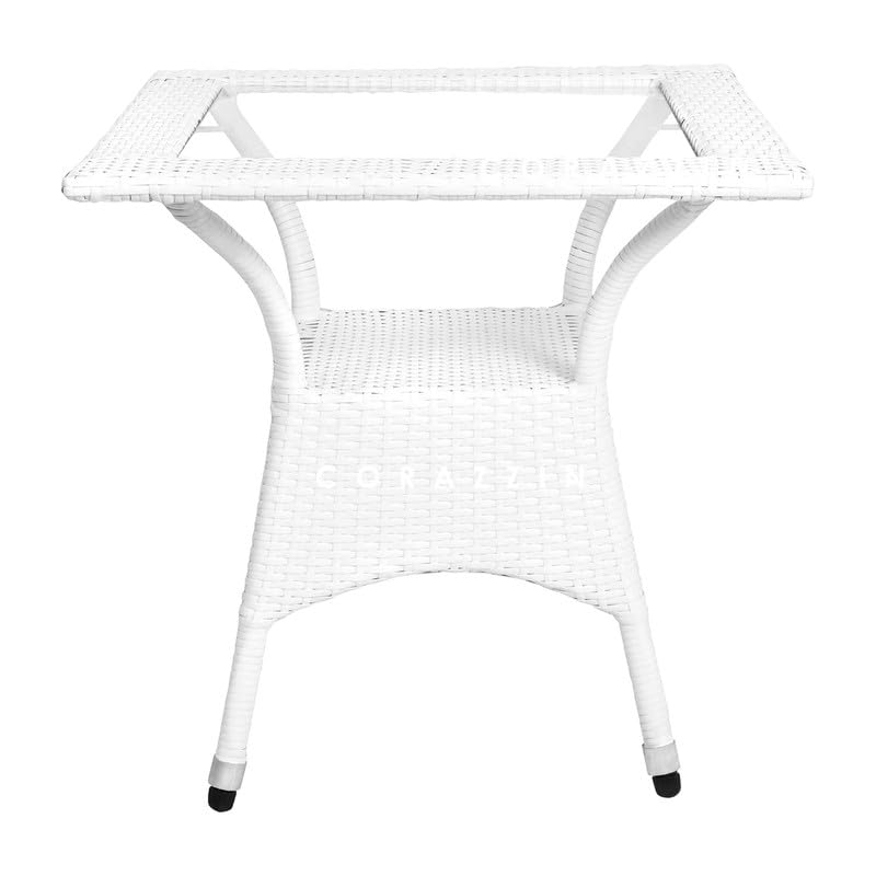 Image of Amazon Brand - Solimo Rattan Wicker 4 Seater Patio Seating Set | 4 Chair and 1 Square Glass Topped Table Set | Coffee Table Furniture for Balcony, Garden, Terrace, Indoor, Outdoor Use (White)