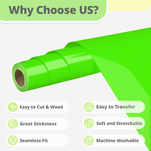 Image of HTVRONT Neon Green HTV Vinyl Roll - 12 inch x 10ft Neon Green Iron on Vinyl for All Cutter Machine, Heat Transfer Vinyl Rolls for t Shirts - Easy to Cut & Weed for Heat Vinyl Design