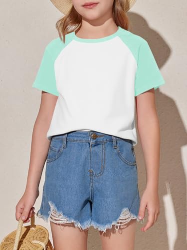 Image of Imily Bela Kids Girls T Shirts Casual Raglan Short Sleeve Crewneck Color Block Summer Tees 5-14 Years