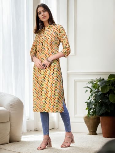 Image of V4M Womens Multicolor Polyester Ethnic Printed Straight Kurti | Kurta for Women