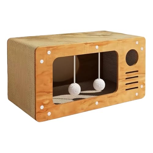 MiluFox 猫用ハウス 1/2 段ベッド 猫の家 冬用猫ベッド 柔らかいクッション付き 木の色 ペットハウス ホール/寝室/リビングルーム等小スペース適合 (ダブルボール型M)