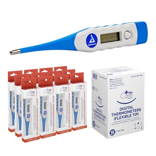 Thermomètre numérique oral Dynarex à pointe flexible pour toute la famille - Lot de 12