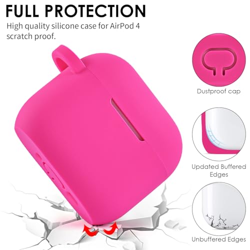 Image of Apple AirPods 4 Case, Cute Apple AirPods 4 Case Cover for Women Girls, Silicone Protective Case with Bracelet Keychain (Fuchsia Pink, AirPods 4 Case)