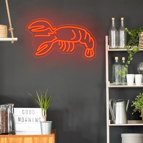 Image of Lobster Neon Sign Seafood Market Led Sign for Wall Decor USB Powered Dimmable Animal Neon Sign Food Led Sign for Seafood Restaurants Business Pub Man Cave Wall Decor