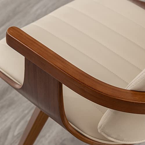 Wupoto Dining Chairs Set Of 2, Mid Century Modern Dining Room Chairs, Upholstered Faux Leather Kitchen Chairs With Wooden Arms And Legs, 360 Degree Swivel (Beige) #TOP4