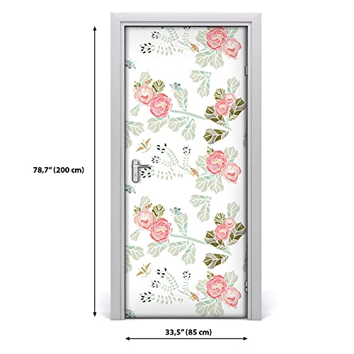 Autocollant de porte 77x200cm fleurs pastel et papillons pour habiller vos cloisons