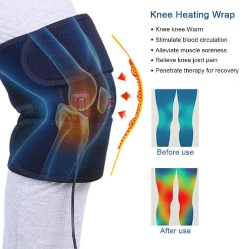 Heated Knee Brace,Cordless Knee Heating Pad,3 Temperature Modes Knees Warmer, USB Plug Heating Shoulder Brace Support Wrap for Knees Elbow for Men Women Seniors,Machine Washable (Black 1pair) - Image 3