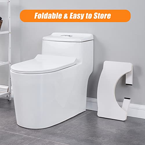 Toilet Stool Wood, Foldable Poop Stool For Adults, 7" Squatting Potty Stool Extra Sturdy & Wide Wooden Toilet Squat Step Stool With Anti-Slip Feet By Cheago,380 Lbs Pure White #TOP4