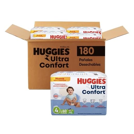HUGGIES UltraConfort Pañal Desechable para Bebé, Etapa 4, Niño, Caja con 180 Piezas, Ideal para Bebés de 9 a 12 kg