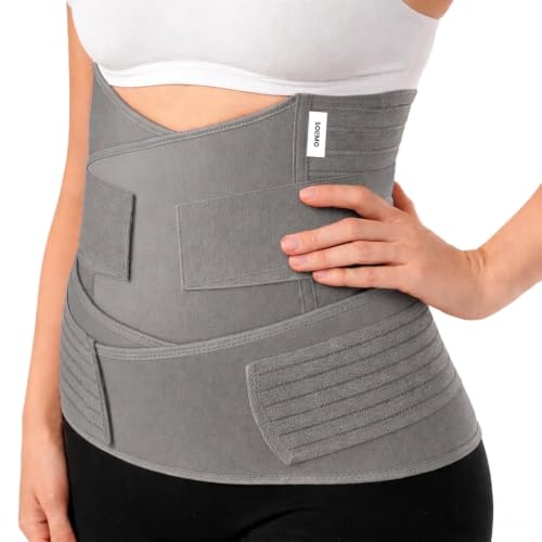 Image of Amazon Brand - Solimo 3-in-1 Post Pregnancy Abdominal Belt for Women - C-Section Abdomen Belt & Belly Wrap for After Delivery Recovery - Adjustable Postpartum Belt, Maternity Belt for Waist, Pelvis & Tummy Support (Free Size) (GREY)
