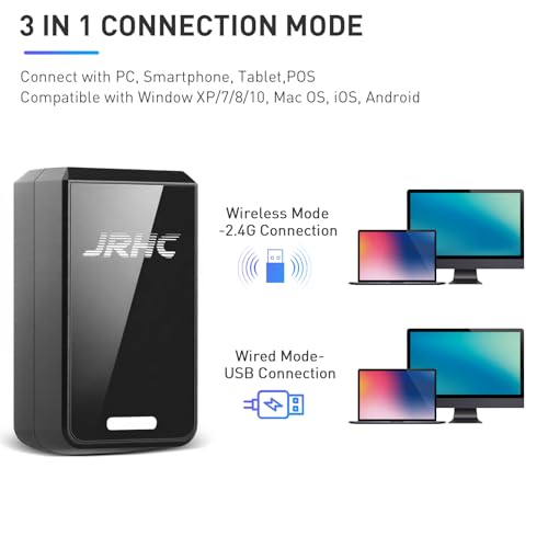 JRHC 1D 2D Wireless Barcode Scanner Bluetooth, Mini Portable Barcode Reader, 3-in-1 BT & 2.4G & USB Wired QR Code Scanner, Compatible with Android, iOS, Windows, Mac Tablets Or PC
