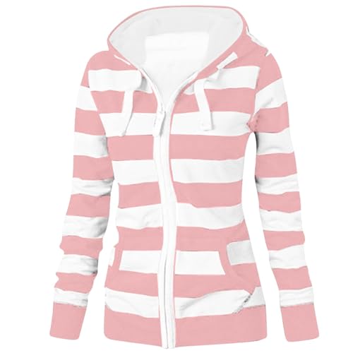 Sweat à capuche rayé pour femme avec fermeture éclair rose taille S
