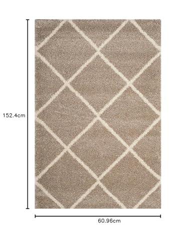 Image of Shaggy Floor Carpets for Living Room, Elegant Bed Side RunnerBedside Carpet, Kids Room Carprt,Sofa Area (3x5 Feet, Beige Box)