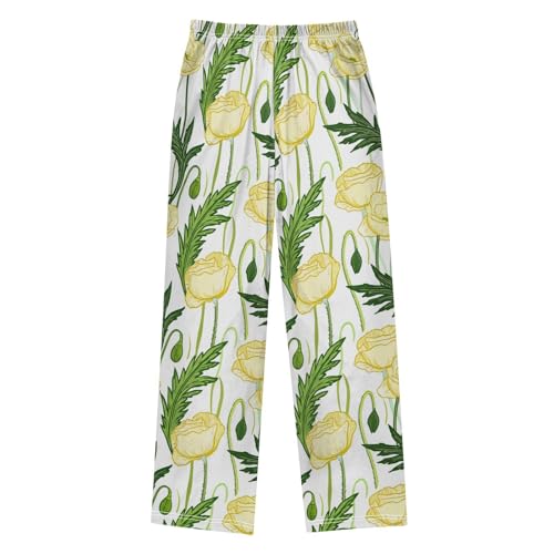 J JOYSAY Poppy Flower Foliage Ivory Pajamas Pants Soft Long Pajama Bottoms Lounge Sleep Pants Size S-XL2