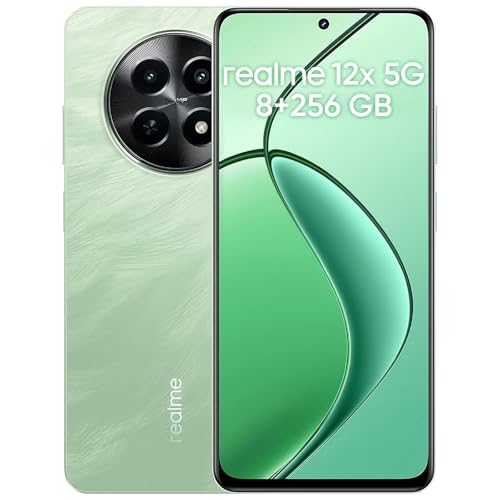 realme Smartphone 12x 5G 8+256 GB, Smartphone de 6,72 Pulgadas, Cámara AI de 50 MP, Dual Standby 5G, Pantalla de 120 Hz, Batería de 5000 mAh, Procesador Dimensity 6100+, Verde (sin Adaptador)