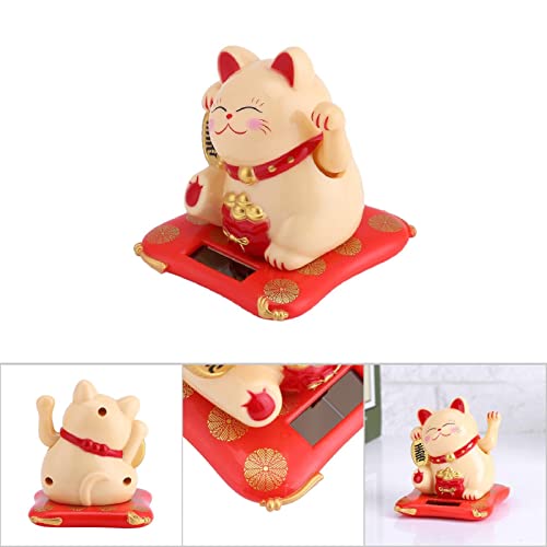 Zerodis Fortune Lucky Wealth Begrüßungskatze solarbetriebene süße Katze mit winkenden Arm Home Display Car Decor(Yellow)