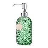 Topsky Glass Soap Dispenser with Siliver Metal Pump - 400ml Liquid Hand Soap Dispenser - Rustproof Pump for Kitchen & Bathroom, Great for Lotions, Essential Oil, Liquid Soaps Green