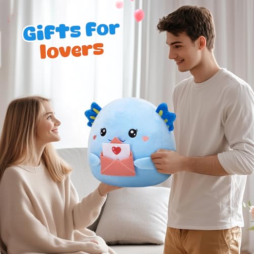 Image of 12 inch Blue Axolotl Plush Original Stuffed Salamander with Love Letter