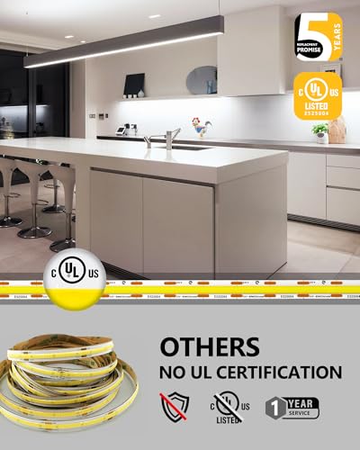 Image of EMITEVER COB LED Strip Lights Cool White 5000K,UL 24V,16.4ft 2400LEDs | Ra 90+,IP30,3W /ft,305+Lumens /ft,5 Year Warranty(Power Supply Sold Separately)for bedroom,living room,kitchen