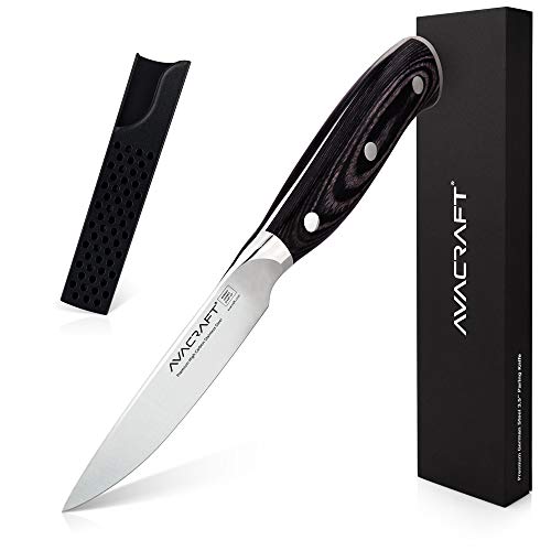 AVACRAFT Kitchen Paring Knife High Carbon German 14116 Stainless Steel Knife Cutting Chopping Carving Knife Ergonomic Wooden Handle 35 inch knife with Custom Storage Case