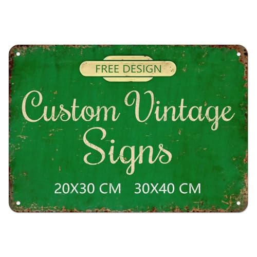 Vintage-Schild mit individuellem Text oder Logo – Metallschild Personalisiert für Zuhause, Büro, Geschäft, Garage, Parkplatz & Deko innen/außen, Schilder Selbst Gestalten
