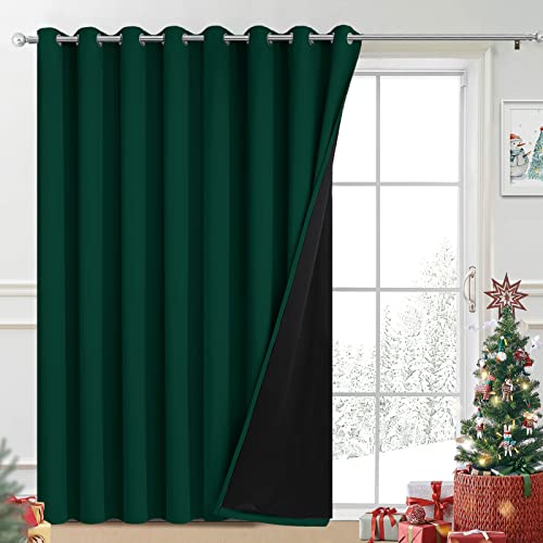 Image of Yakamok Dark Green Blackout Patio Door Curtain Panels W100 x L84, 1 Panel | Noise Reducing Barrier Panel for Sliding Glass Door, 2 Thick Layers Heat Full Light Blocking Patio Door Drapery