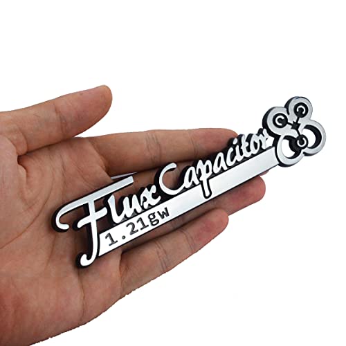 Image of 2Pc Flux Capacitor Back to The Future Emblem 3D Badge Nameplate Sticker Replaceement for Universal Car Truck SUV (Silver Black)