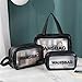 Aucuu 4PCS Clear Toiletry Bags, Wash Bag, Clear PU Makeup Bag, Waterproof Toiletry Travel Bag with Zipper Handle, Portable Airport Cosmetic Bag for Travel Bathroom Men Women (Black)