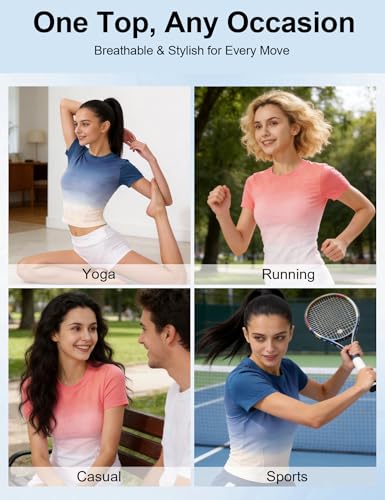 Image of Venzina Women's Gradient Workout T-Shirt with Thumbholes | Quick Dry Full Sleeve Yoga Top I Slim Fit Knit Gym Shirt for Running, Yoga & Casual Commute