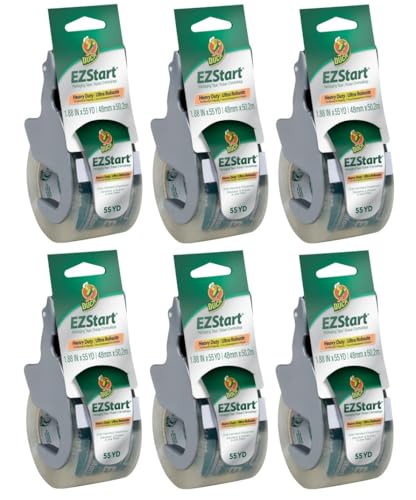 Image of Duck EZ Start Clear Packing Tape with Dispensers - 6 Rolls of Quiet Easy Start Packaging Tape for Boxes, Shipping, Moving & Storage, 1.88 Inch x 55 Yards Each (1259457)