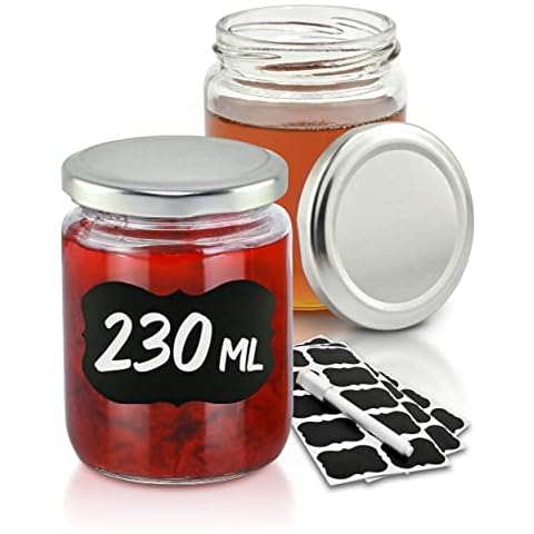 Botes de Cristal Praknu 230ml - 25 unidades con Tapa, Etiquetas y Rotulador Cover