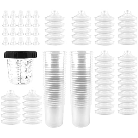 GLOSSY AUTO PARTS Disposable Paint Spray Gun Cup Liners and Lid System 20 Ounce 50 Pack Kit 600ML Cover