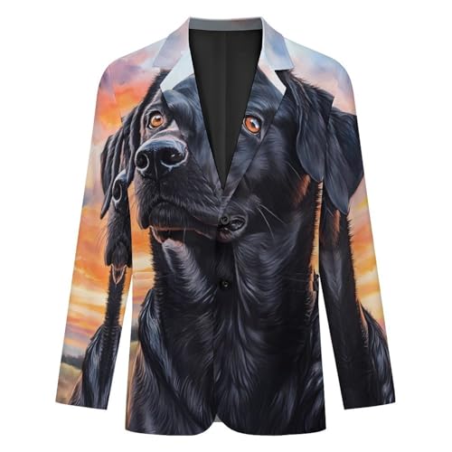 Black German Shepherd Dog Sunset Mens Suit Jacket Lapel Blazers V Neck Button Business Coat Tuxedo for Wedding Party4